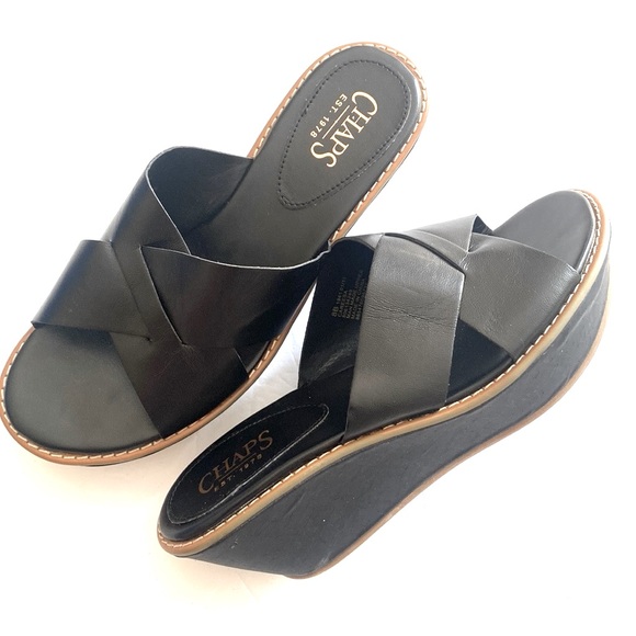 Chaps Shoes - NEW Chaps Caressa Black Wedge Sandals, Size 8, NWOT